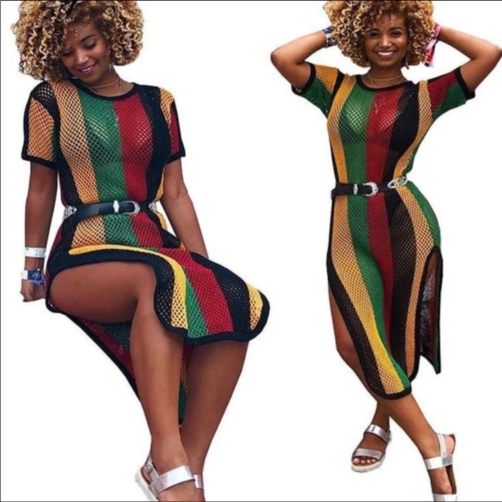 Crochet knit mesh Rasta dress small/medium